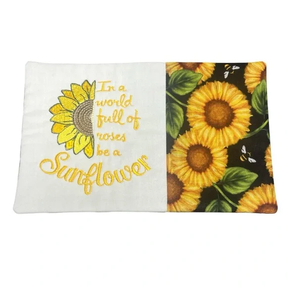 Hand Crafted Mug Rug Coaster Embroidered Cotton Fabric Padded Absorbs Sunflower - Picture 1 of 8